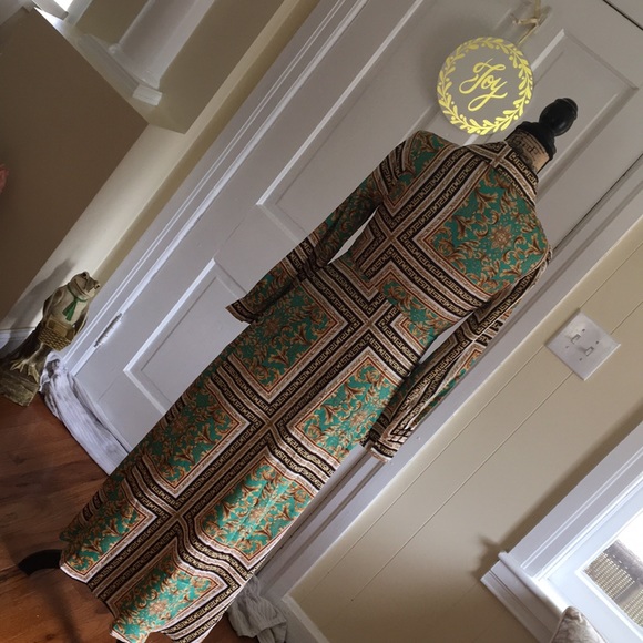 RARE • FORVER 21 • Gorgeous Baroque Maxi Coat Duster Green, Gold, Black & White - Picture 10 of 16